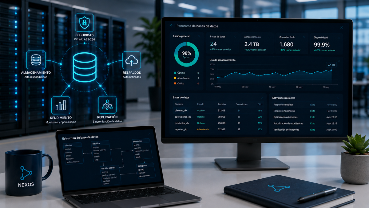 Panel de administración de bases de datos con modelo entidad-relación